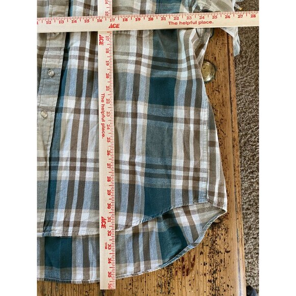 Vintage Izod XL Mens Beige Teal Plaid Short-Sleeve Button-Down Shirt XL Cotton - Picture 6 of 6